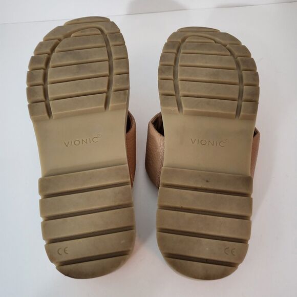 VIONIC Vesta Platform Sandals Womens 11 Tan Leather Lug Slide Thick Chunky - Picture 9 of 9